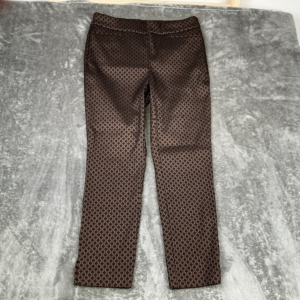 Chicos pants womens 2 Gold/Brown jacquard casual work party dressy